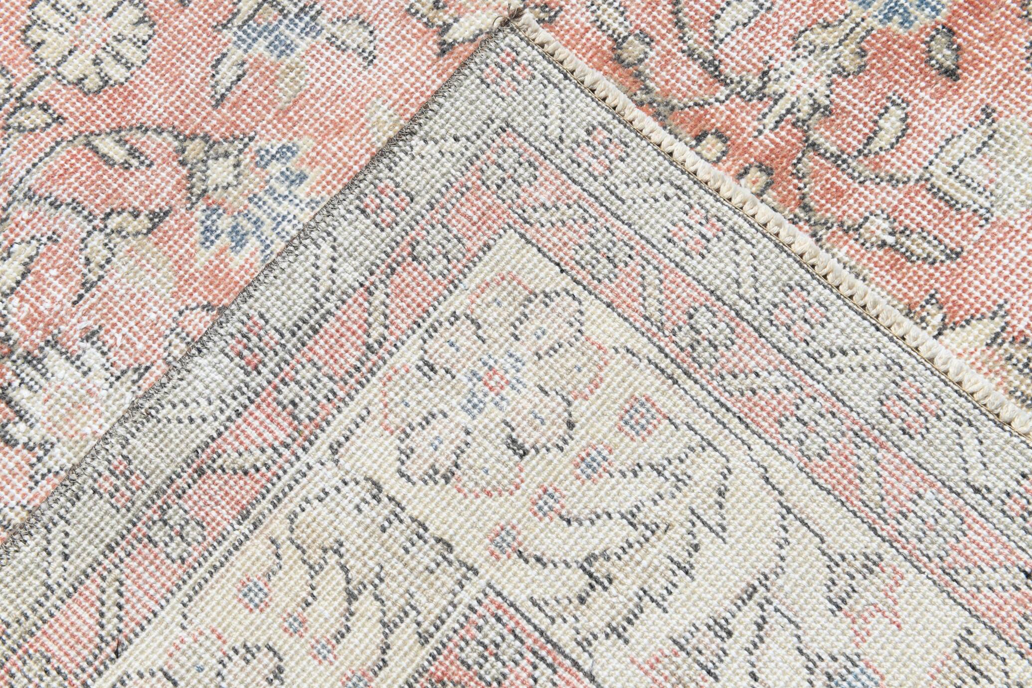 Soft Pink Oversize Vintage Turkish Floral Carpet Rug, 219x313 Cm