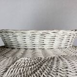 Mid-century French rattan wicker boho floor lamp, 1950s-1960s