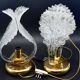 Set of 2 Murano glass "swan shape" table lamps with transparent leaves