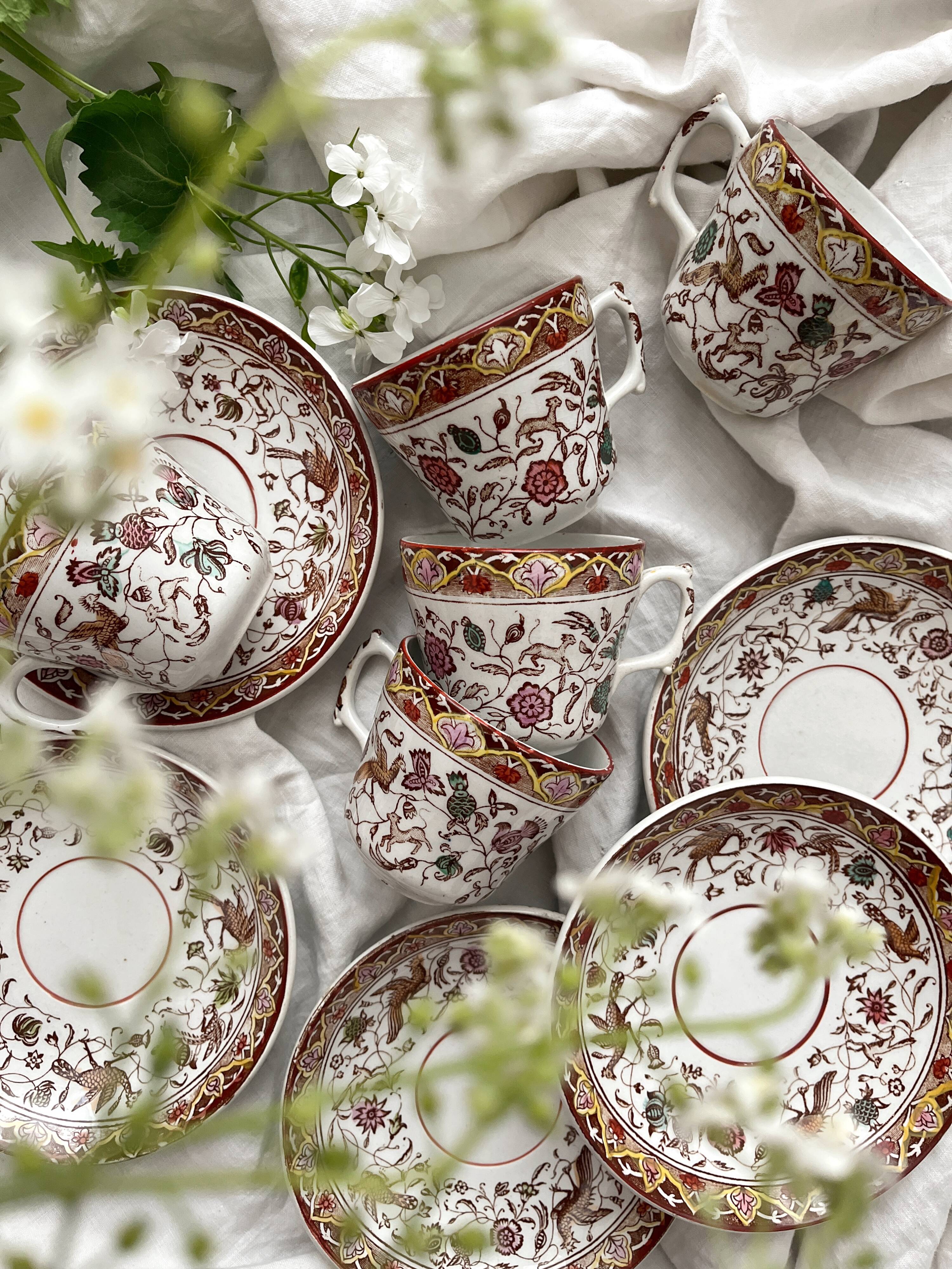 2 polychrome ironstone coffee cups Choisy le Roi