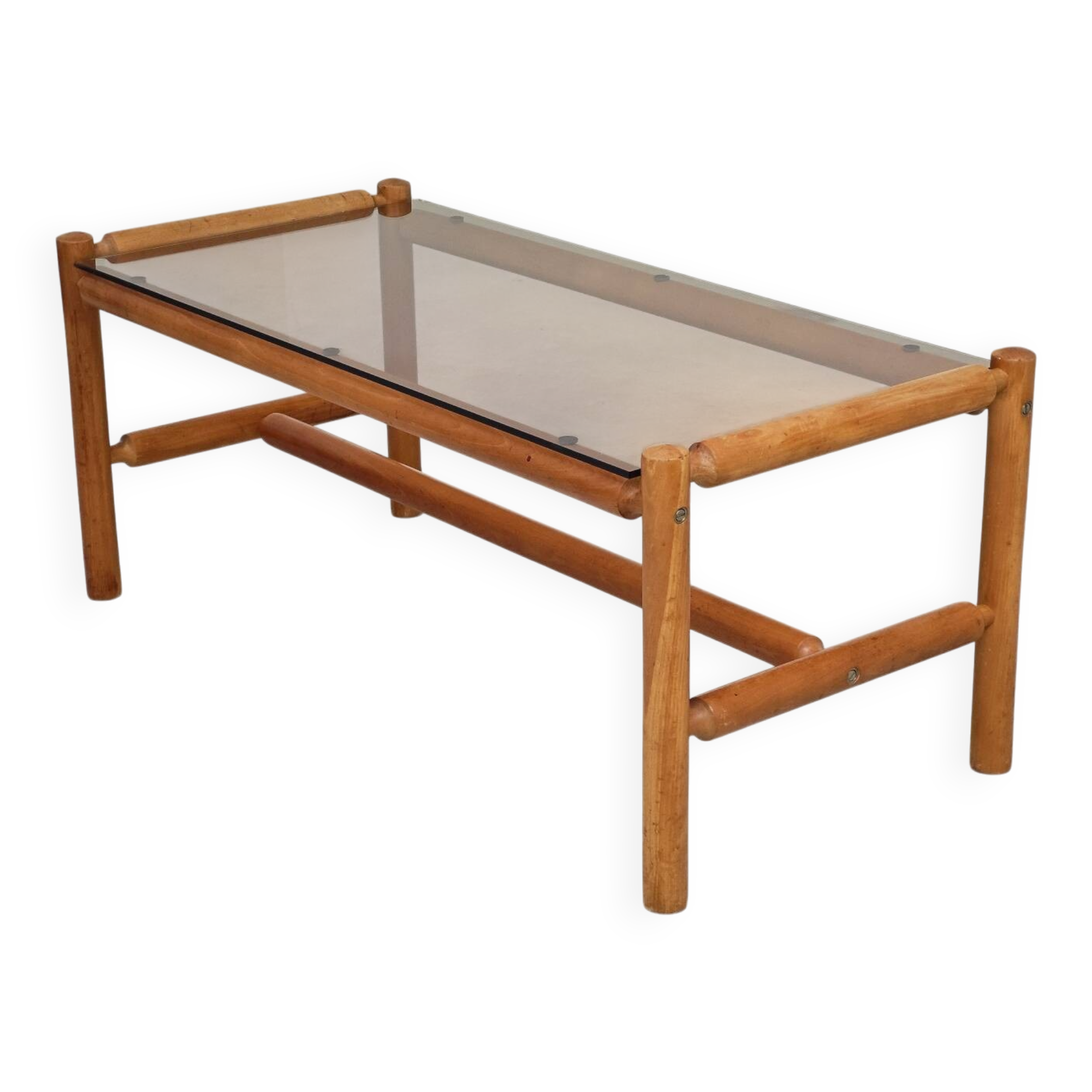 Table basse style chalet bois massif et verre  République Tchèque 1970