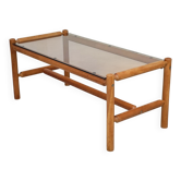 Table basse style chalet bois massif et verre  République Tchèque 1970