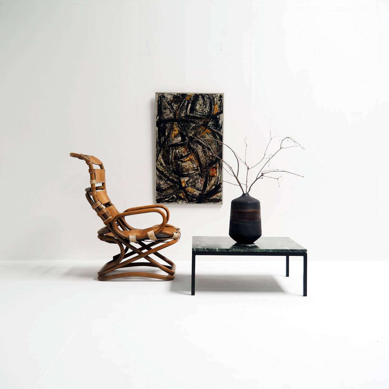 1960s Square Coffee Table with a Green Marble Top