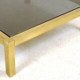 Table basse XXL laiton et verre fumé 1970