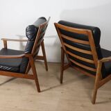 Pair of Scandinavian teak and leatherette armchairs, 1960