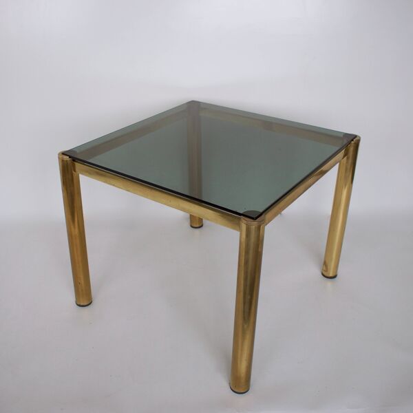 Table basse carré en verre et laiton 1980 édition originale
