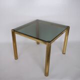 Table basse carré en verre et laiton 1980 édition originale