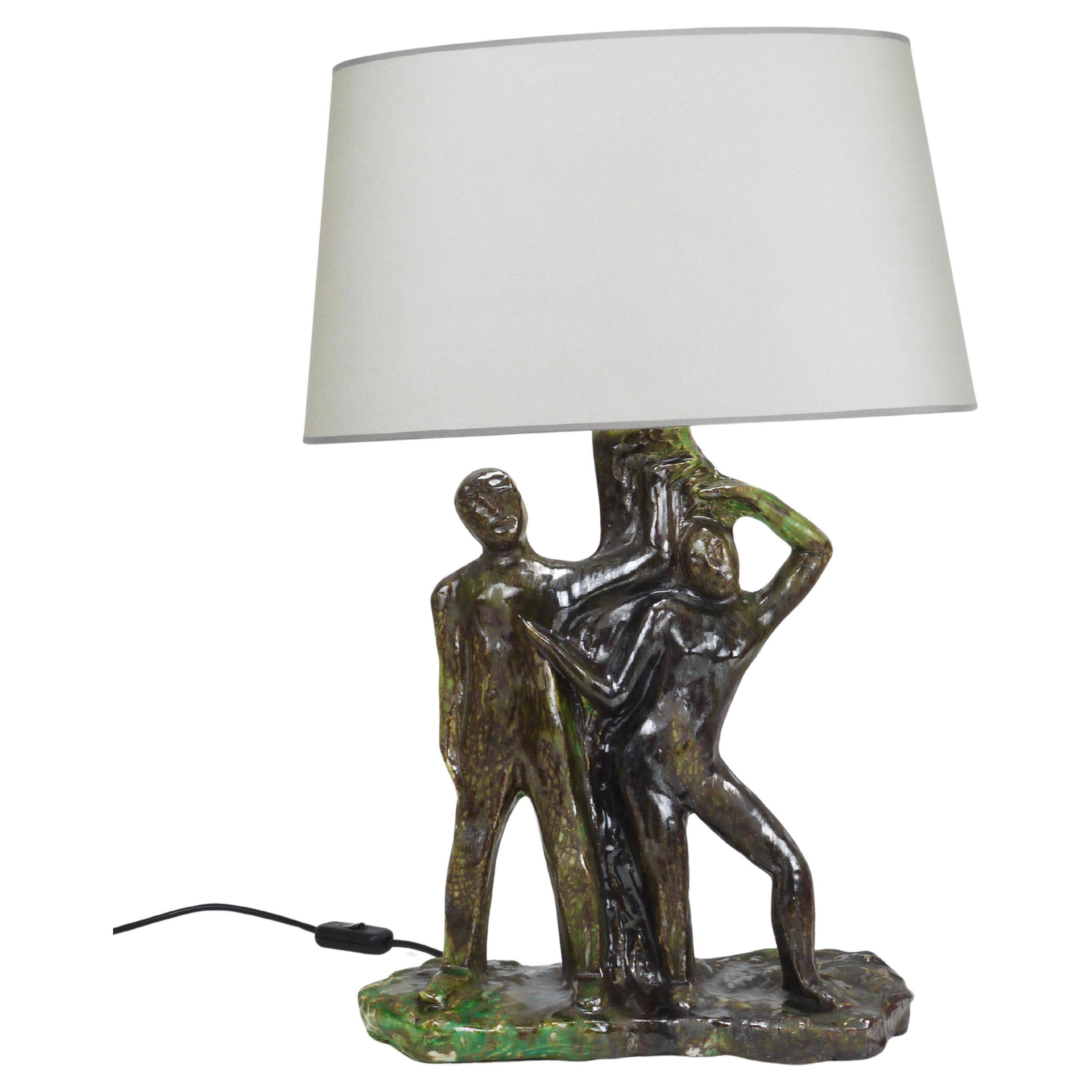 Brutalist sculptural table lamp "Man and Woman near a Tree", Italy, 1970s