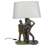 Brutalist sculptural table lamp "Man and Woman near a Tree", Italy, 1970s