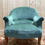 Napoleon III period crapaud armchair in green velvet.