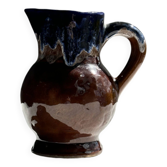 Small West Germany style jug brown and blue glazed ceramic H:17