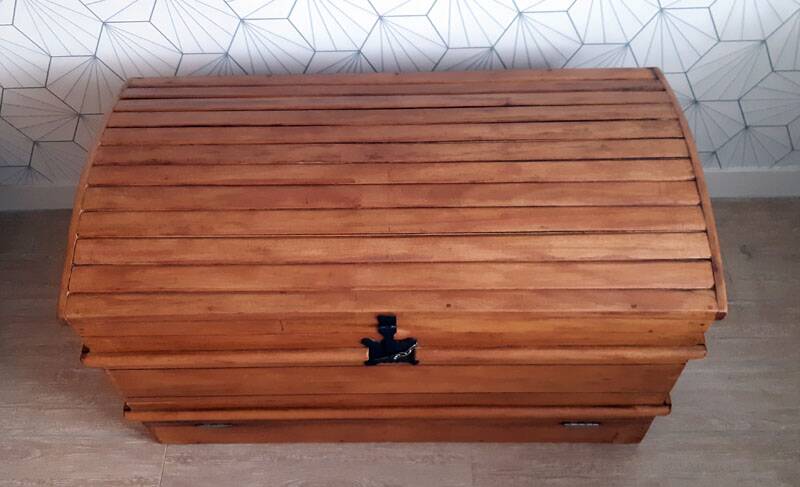 Large old trunk (steam box) in solid wood.