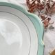 BADONVILLIER white and green porcelain ear cake dish with gold trim