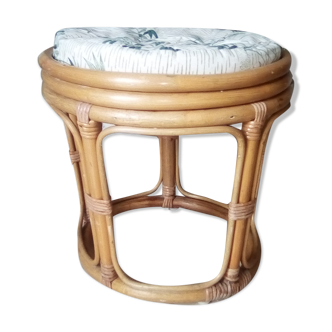 Vintage poof stool in rattan
