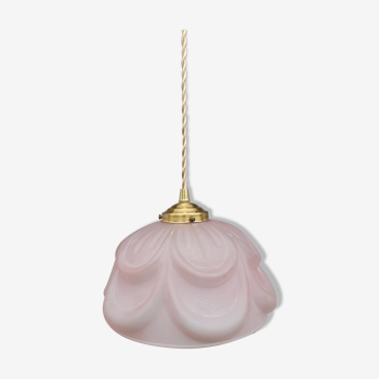 Suspension en verre dépoli rose