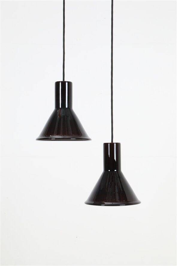 Set of 2 Holmegaard / Michael Bang 'Mini P&T' pendant lamps / handmade glass / red / black / 1970s