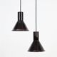 Set of 2 Holmegaard / Michael Bang 'Mini P&T' pendant lamps / handmade glass / red / black / 1970s