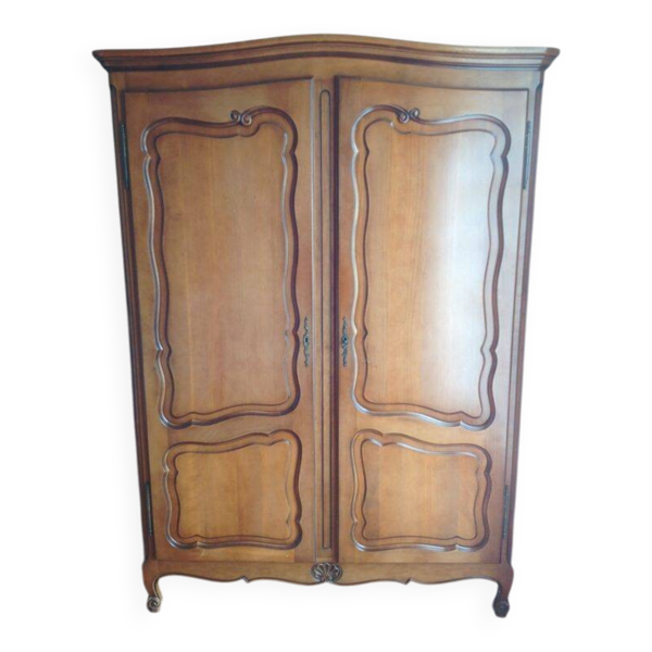 Armoire en merisier massif avec étagère, penderie et miroir intérieur