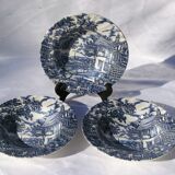 3 Assiettes creuses en Faïence Anglaise Myott "The Hunter" bleu