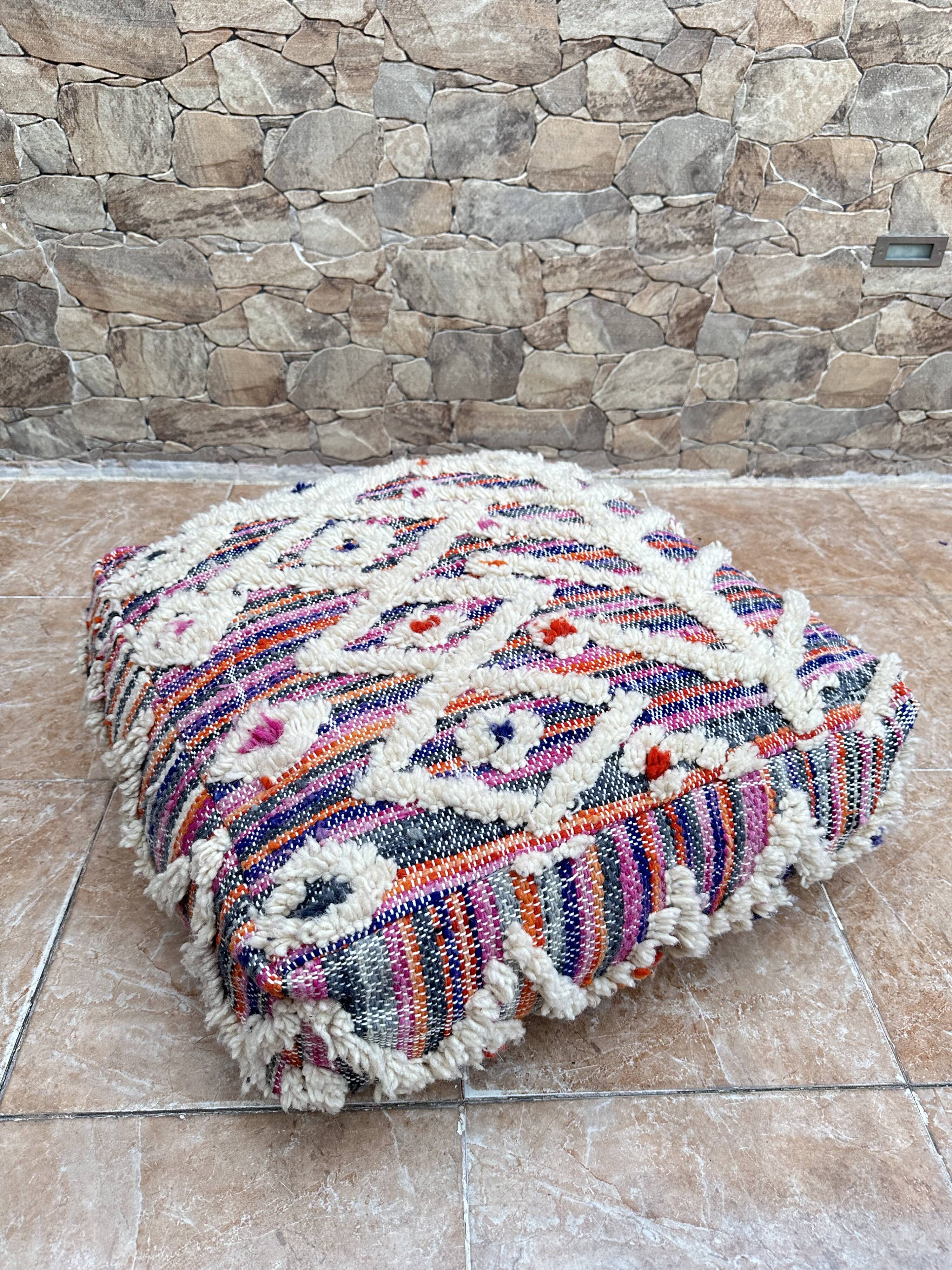 Handmade Berber Kilim pouf, floor cushion
