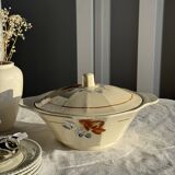 Antique Sarreguemines soup tureen with lid, rose pattern, D33 H28.