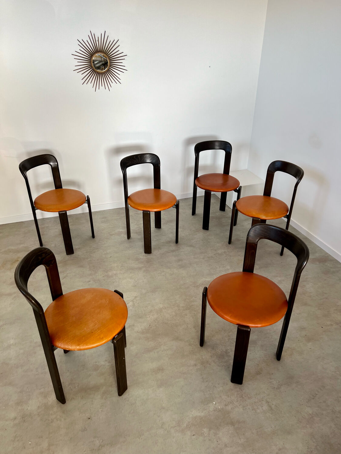 6 wooden chairs and imitation leather design Bruno Rey for Dietiker vintage year 60