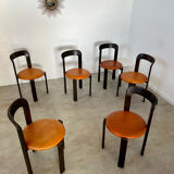 6 wooden chairs and imitation leather design Bruno Rey for Dietiker vintage year 60