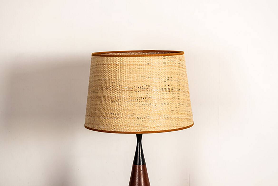 Danish keel-shaped table lamp in teak and ebony by Fog & Morup.