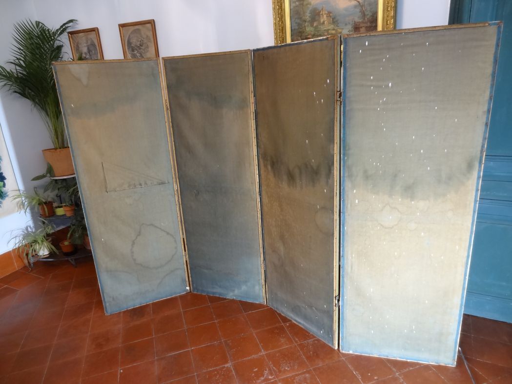 Four-leaf screen with floral decoration oil on canvas 2.40 x 1.69 m