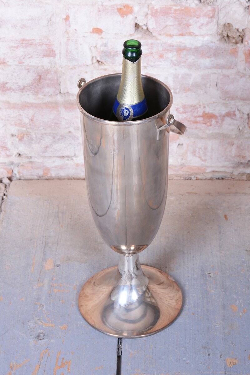 Art Deco Standing Champagne Cooler in Silver-Plated Metal, France, 1920s