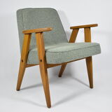 Armchair 366 by j. chierowski, green fabric, teak wood 1960