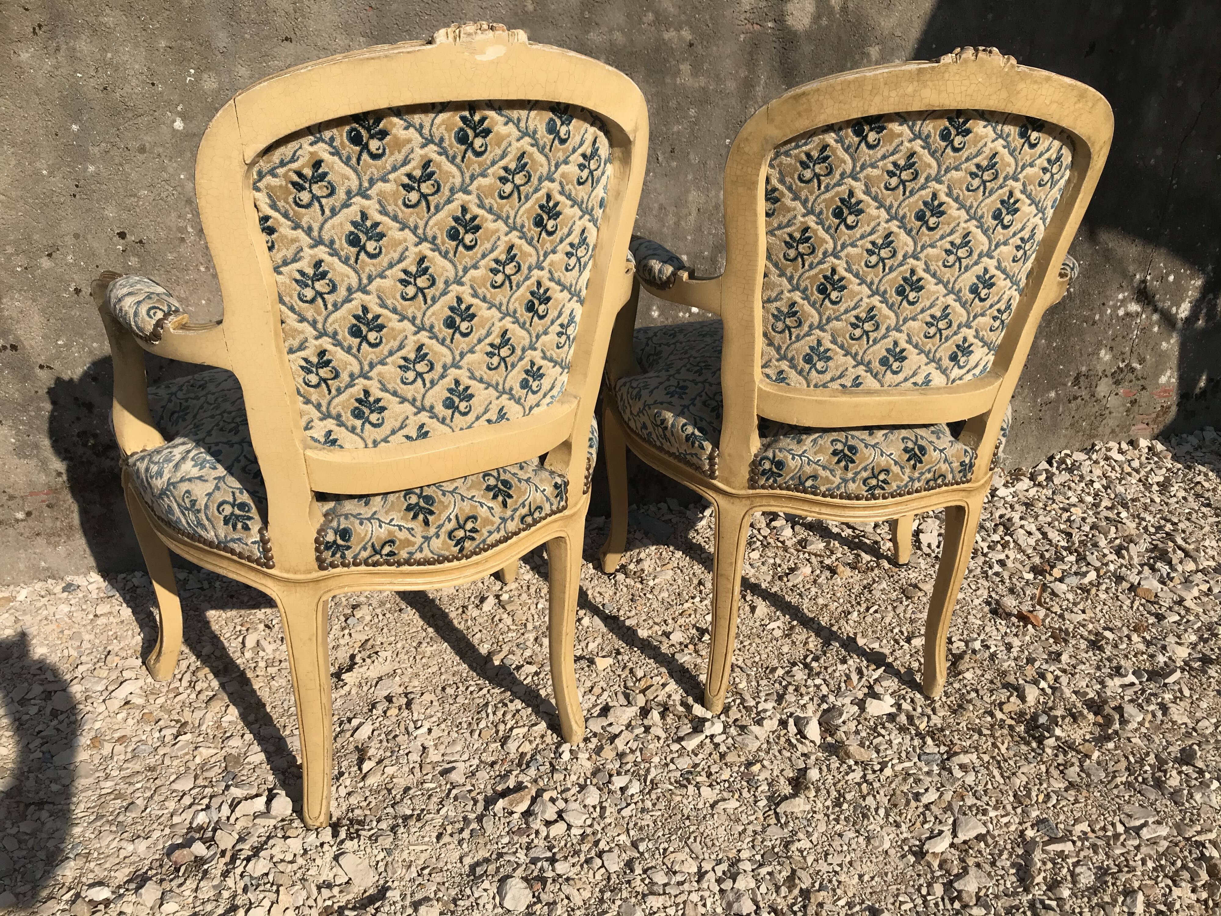 Pair of Louis XV-style convertible armchairs