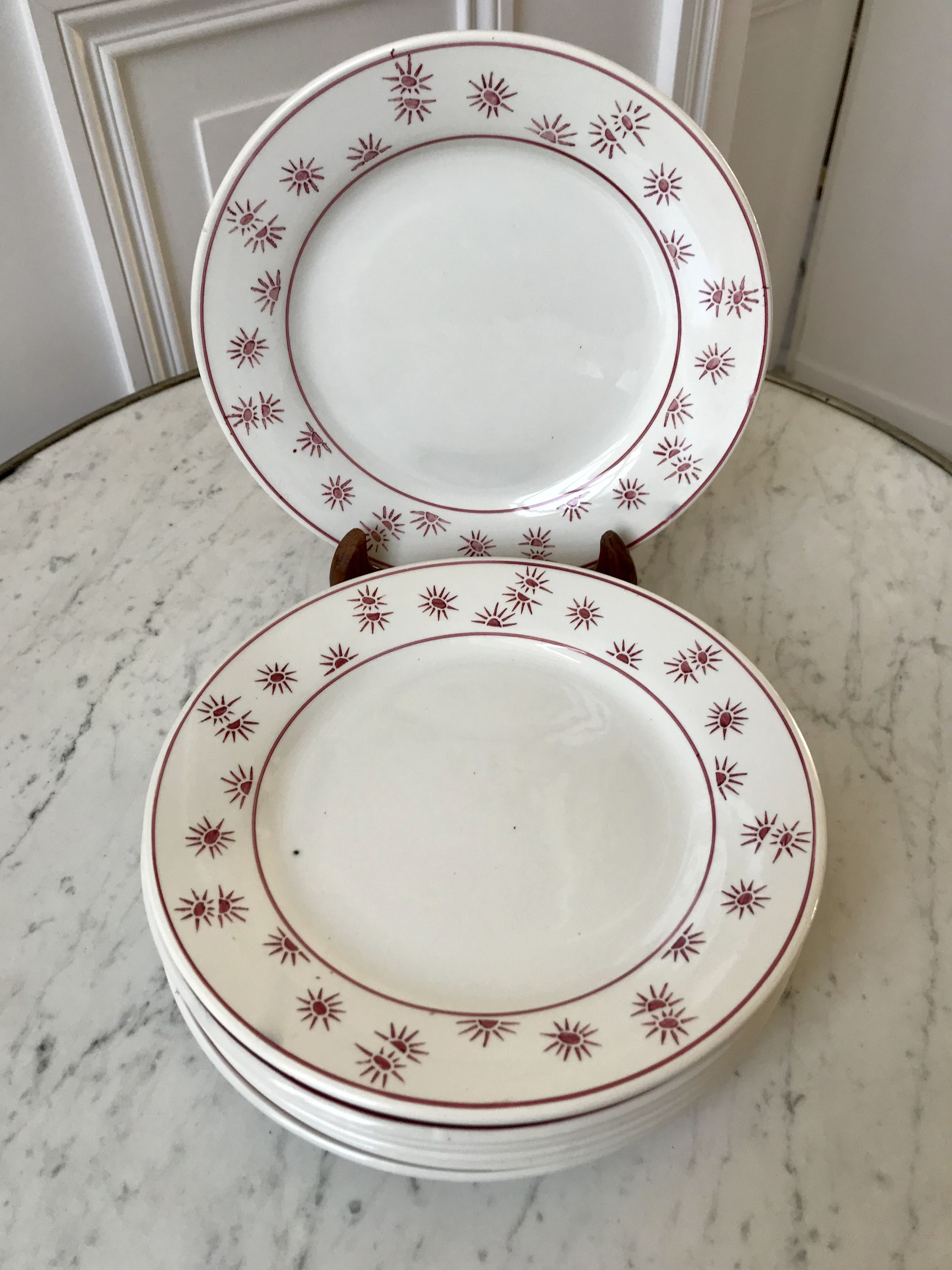 Set of 8 dessert plates Digoin Sarreguemines model "Andrée" small suns 30s
