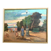Oil "public garden" under glass, 1960s-70s