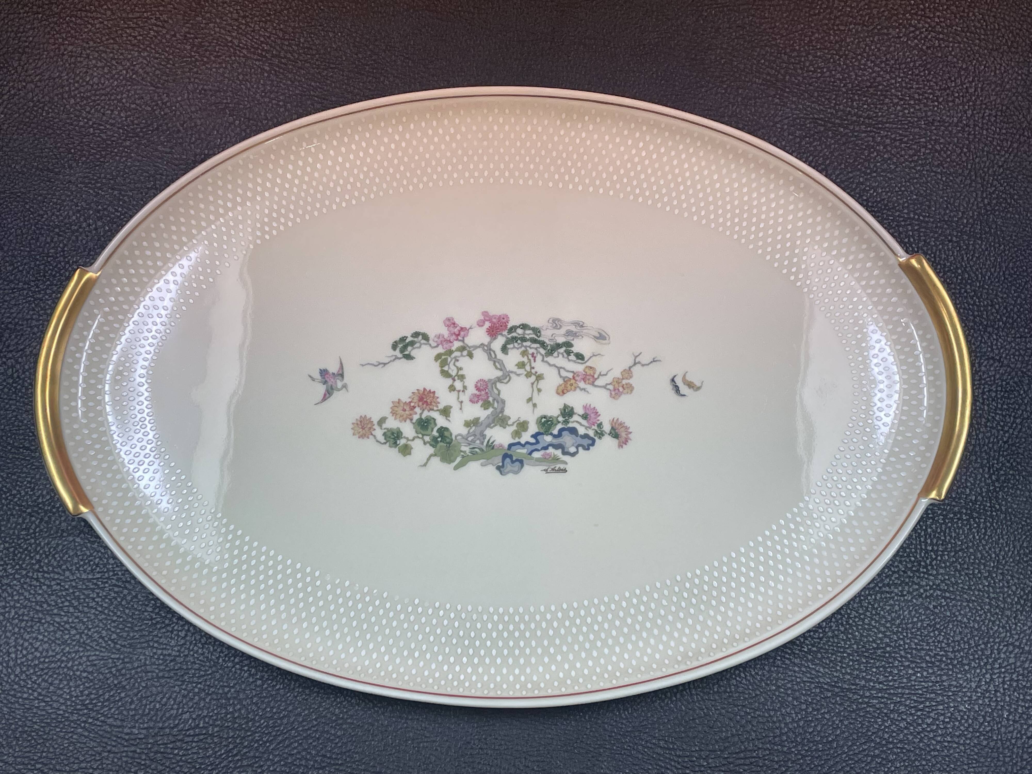 Large oblong dish old fabrique royale limoges signed d'artois 49 cm