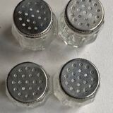 Set of hallmarked silver and fluted domed glass salt/pepper shakers