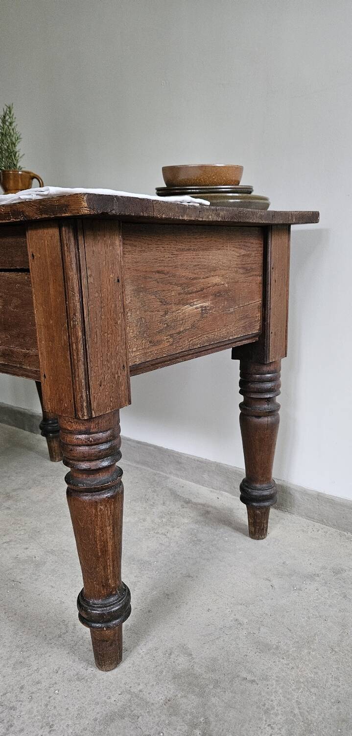 Table de travail française rustique antique de ferme, îlot Louis Philippe