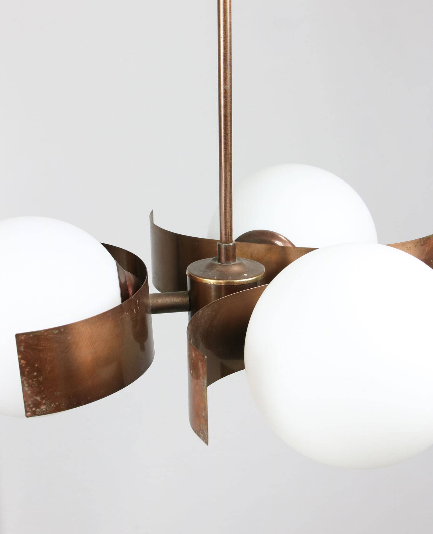 Vintage Italian Copper & Opaline Glass Chandelier
