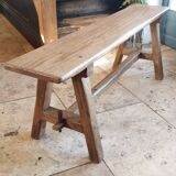 "A frame" bench in solid oak, patinated.