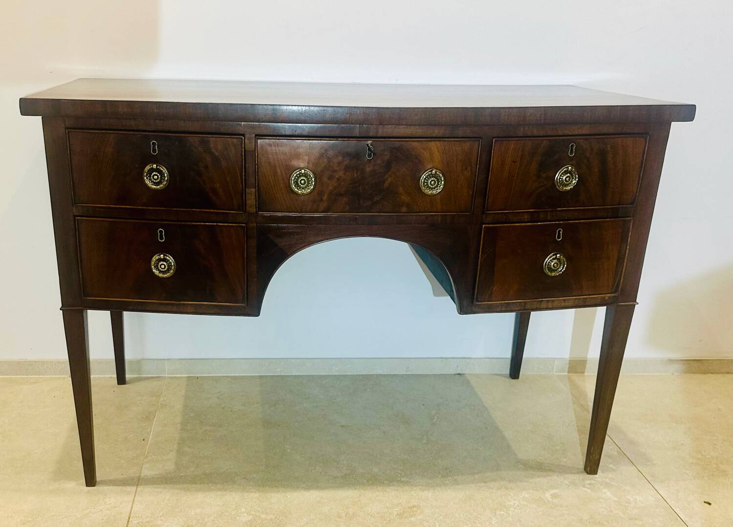 Sheraton flamed mahogany serving trolley, late 18th century