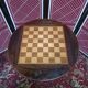 Pedestal table chessboard inlaid old pegs and staples
