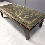 Vintage etched brass coffee table by Willy Daro, 1970s