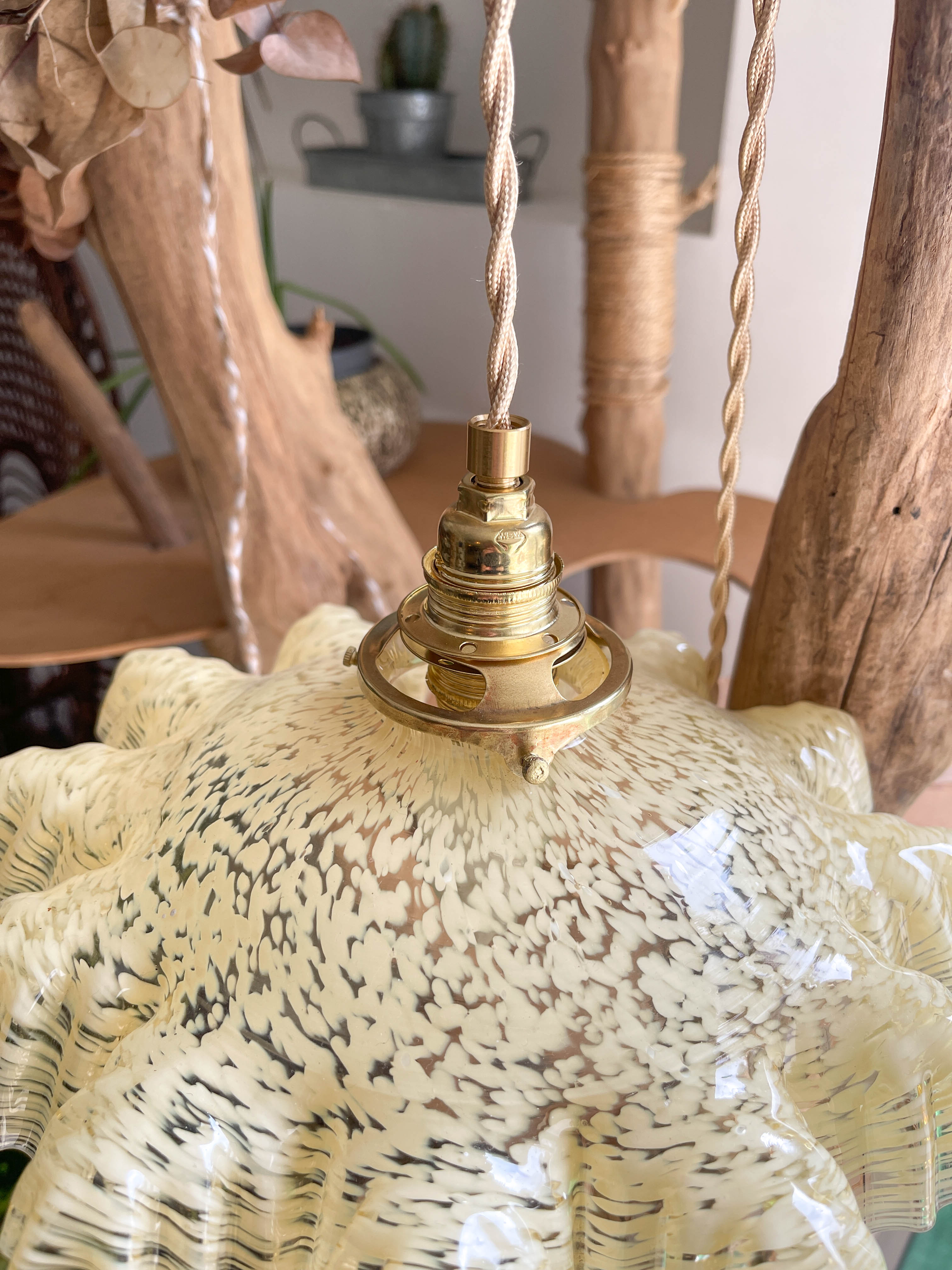 Vintage yellow pleated clichy glass portable lamp