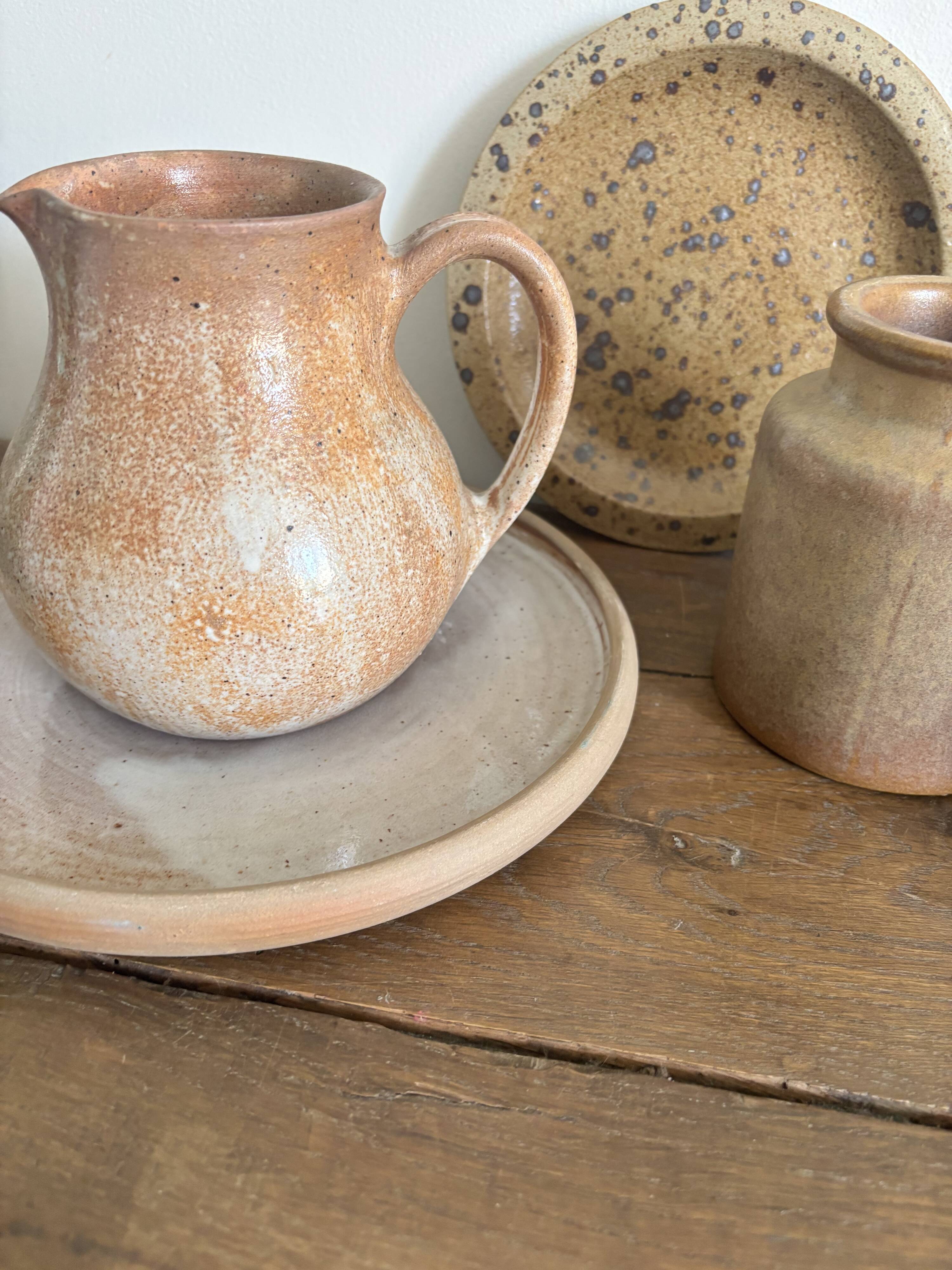 Ensemble de céramiques artisanales française en grès vintage, années 60-70