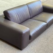 Luxury 3-seater chocolate brown leather sofa Roche Bobois 235cm