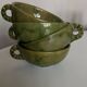 4 green glazed earthenware bowls with handles from Biot, 1960