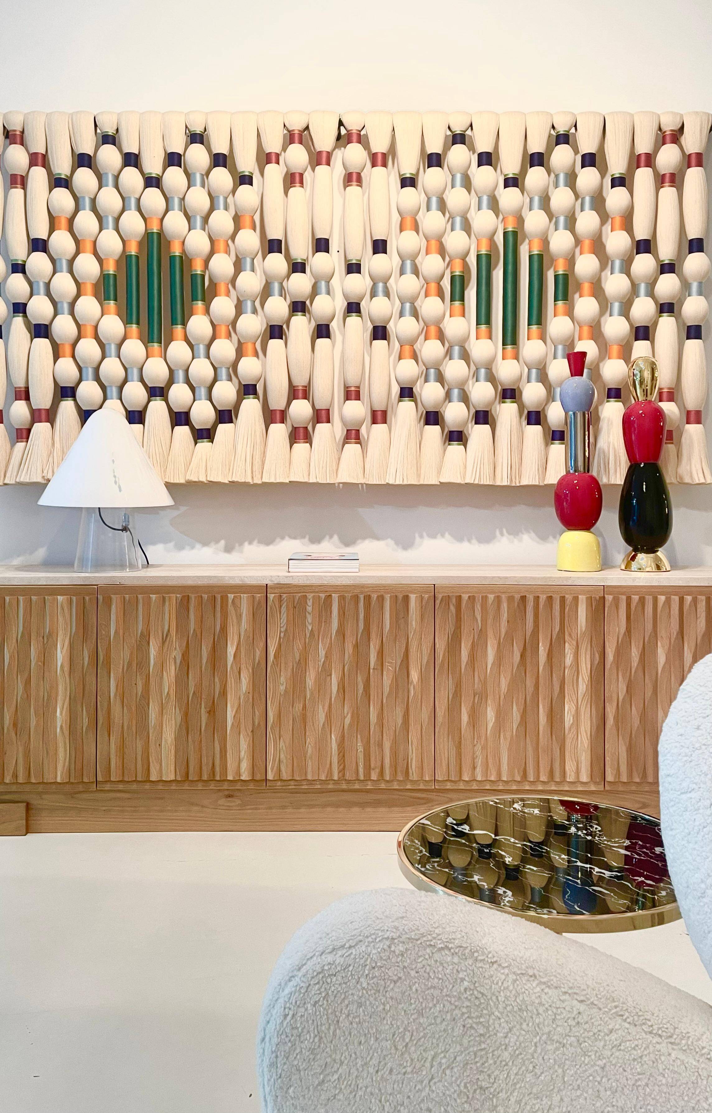 Contemporary Art Tapestry in Ivory and Multicolored Cotton, North American