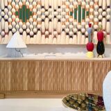 Contemporary Art Tapestry in Ivory and Multicolored Cotton, North American