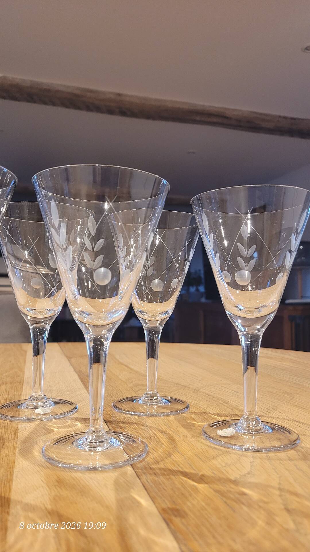 9 crystal stem glasses, vintage, Boussu Belgium