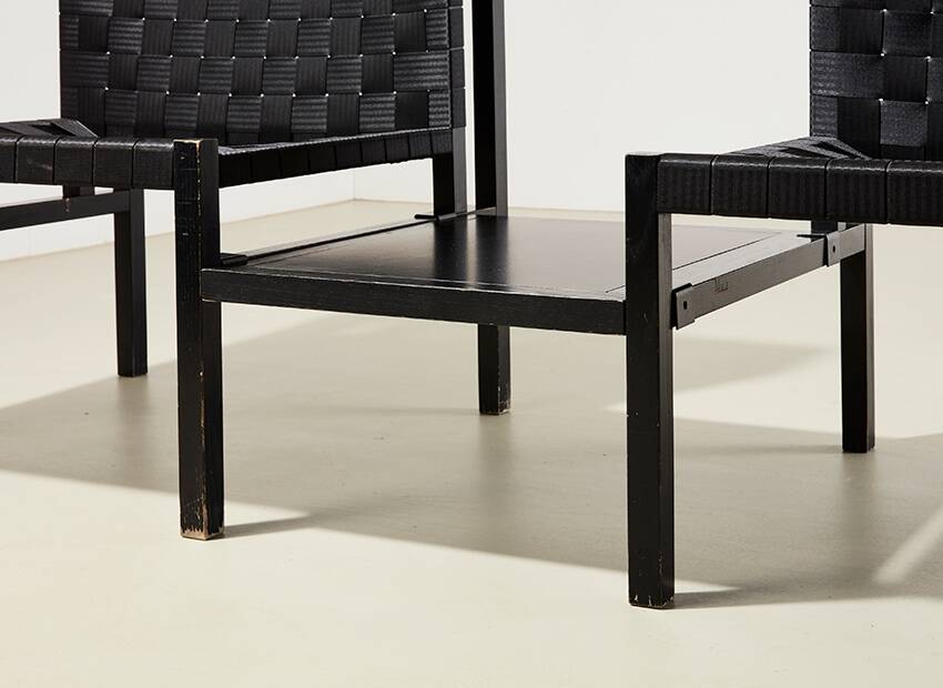 Gijs bakker Pair of Seatbelt Lounge Chairs + Side Table for Castelijn 1978